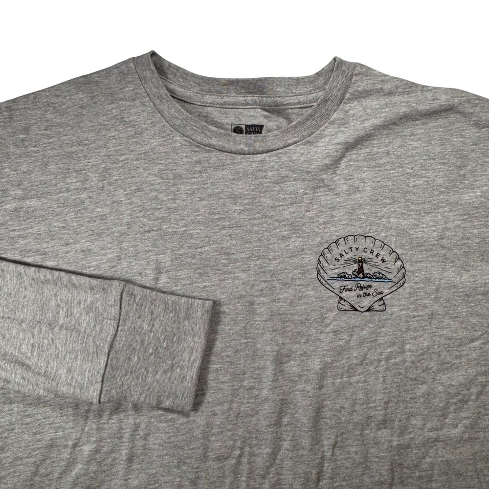 Salty Crew Womens Scallop Long Sleeve Crop Top Gray Heather Lighthouse Large NEW